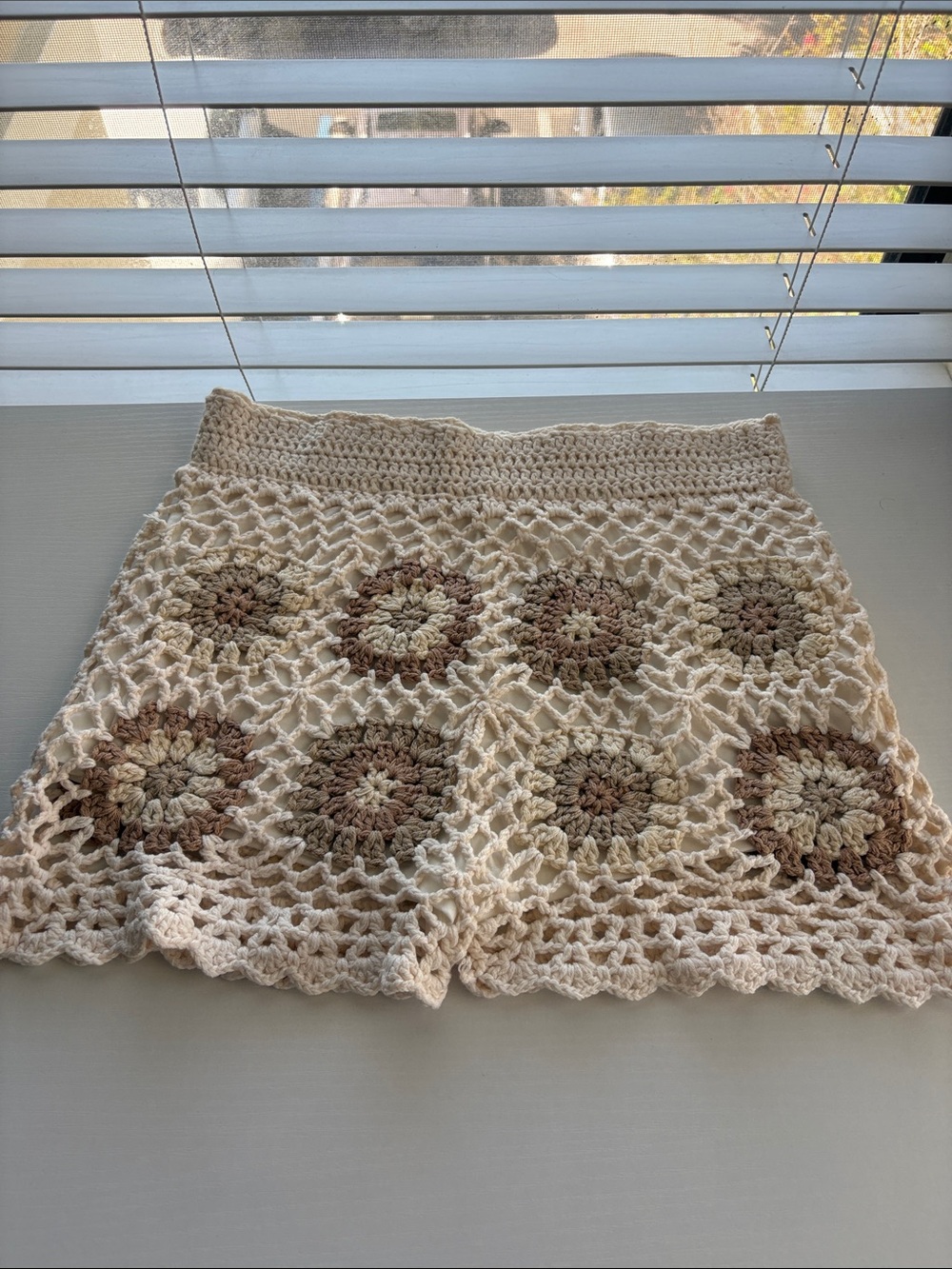 Ocean Drive Crochet High-Waist Cream Shorts with Brown Accents